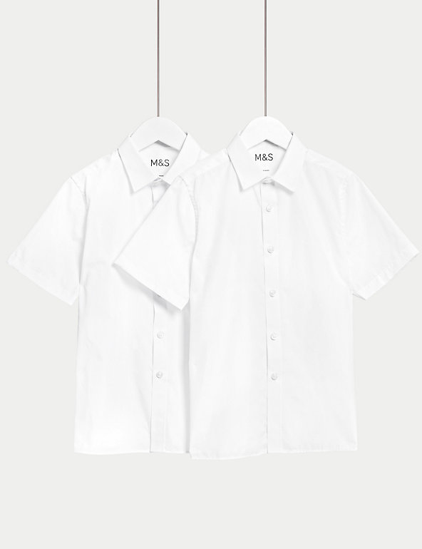 NEW M&S WHITE 2 Pack Girls Short Sleeved Regular Fit School Blouses/SHIRTS 3Yrs