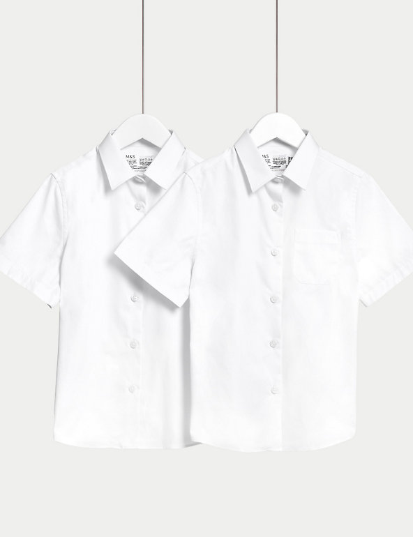 NEW M&S WHITE 2 Pack Girls Short Sleeved Regular Fit School Blouses/SHIRTS 3Yrs