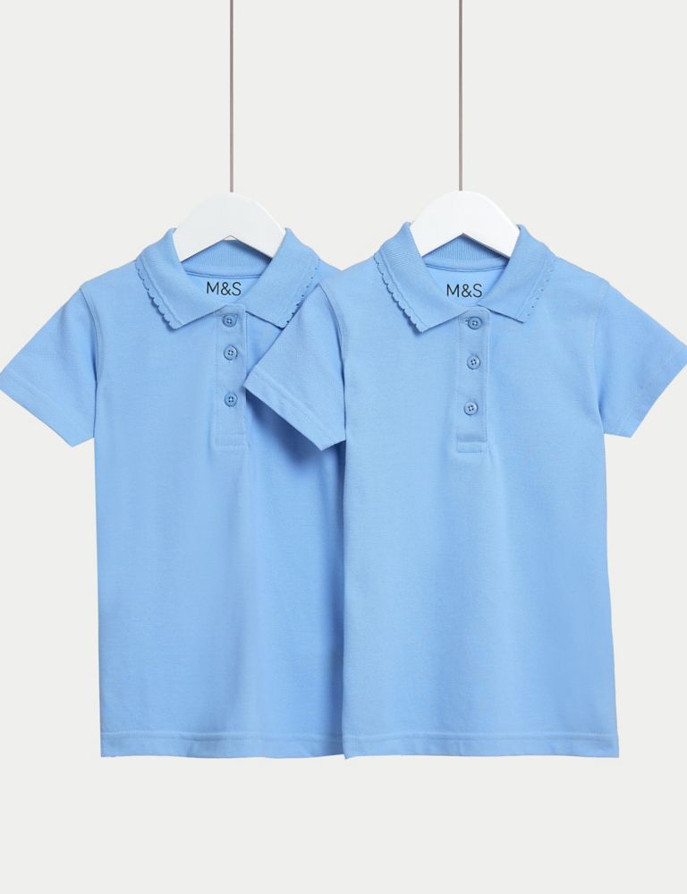 2pk Girls' Slim Fit School Polo Shirts (2-16 Yrs) 1 of 4