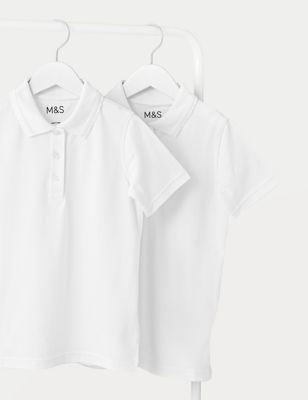 2pk Girls' Slim Stain Resist School Polo Shirts (2-16 Yrs) Image 2 of 6