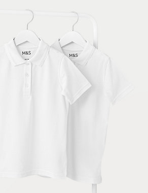 2pk Girls' Slim Stain Resist School Polo Shirts (2-16 Yrs) Image 2 of 6