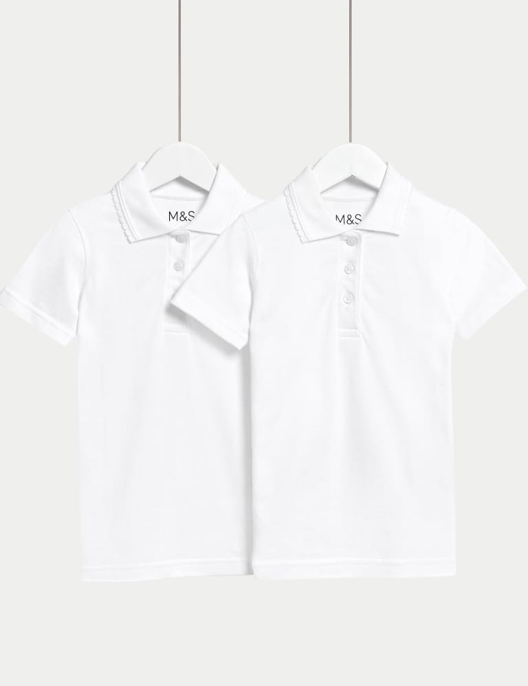 2pk Girls' Slim Stain Resist School Polo Shirts (2-16 Yrs) 1 of 6