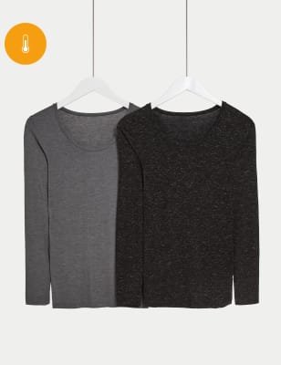 M&S Womens Heatgen Light Thermal Long Sleeve Tops, 2 Pack, 8-18