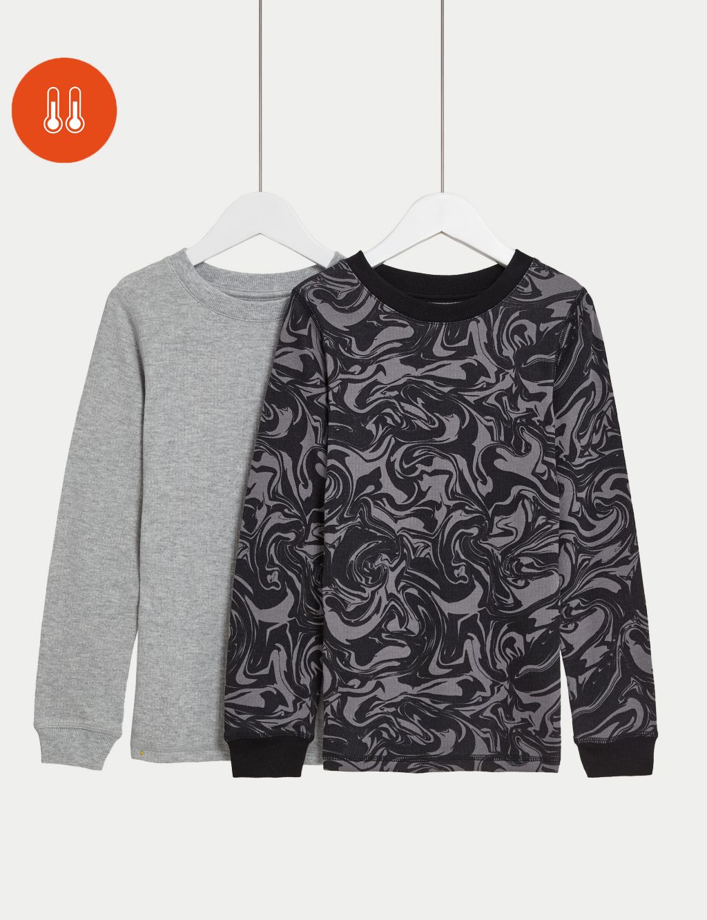 2pk Heatgen™ Thermal Marble Print Tops (2-14 Yrs), M&S Collection