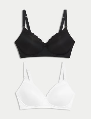 M&S White & Black Mix Wire Free Full Cup Maternity Nursing Bras 2