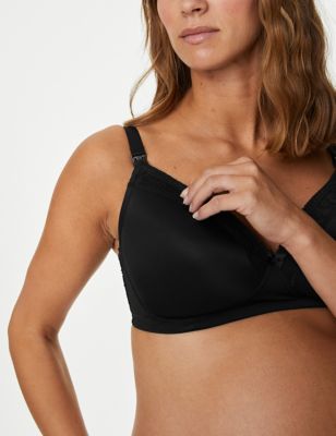 M&S Black Non-Wired Padded Nursing Bra with Lace Trim - Size UK 36D –  Growth Spurtz