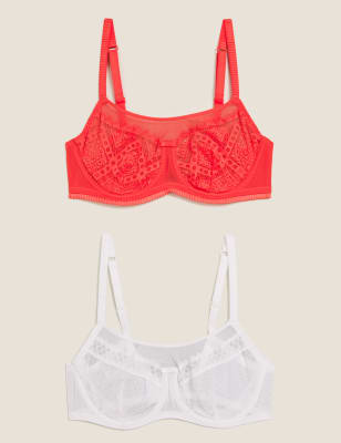 MARKS SPENCER M&S 2 Pack Mesh Lace Panel Wine/Cream Balcony Bras