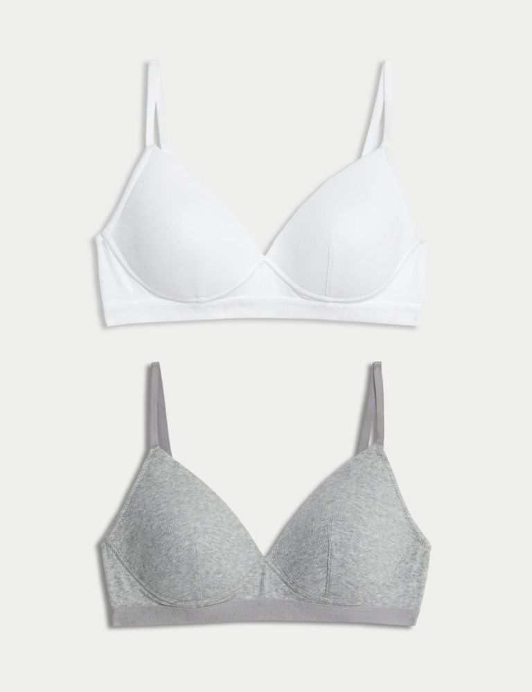 2pk Non Wired Cotton Rich Ribbed First Bras AA-D, M&S Collection