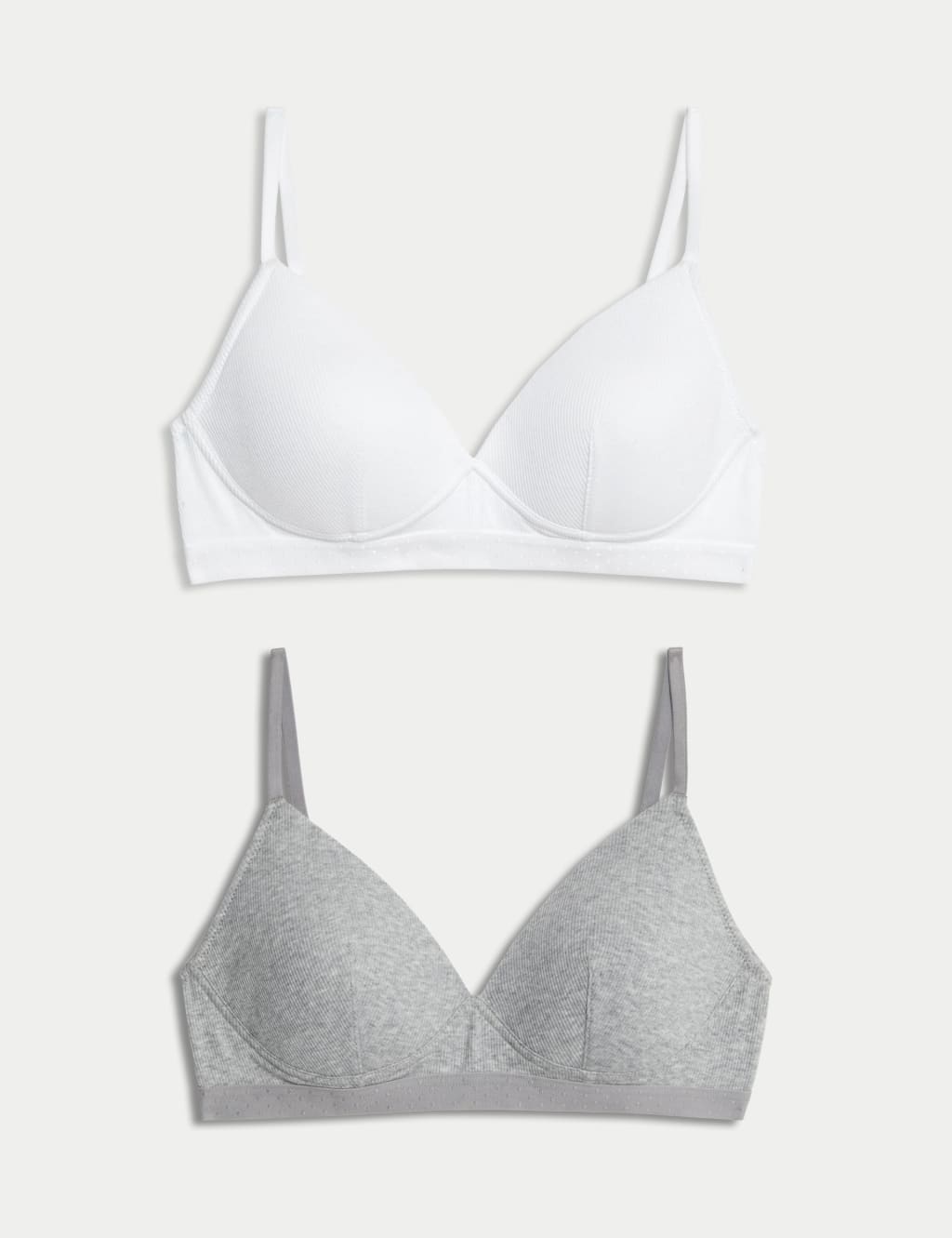 2pk Non Wired Cotton Rich Ribbed First Bras AA D M S Collection