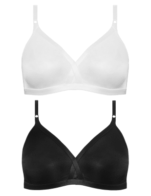 2 PACK Black & White Non-Padded Non-Wired Full Cup Bras