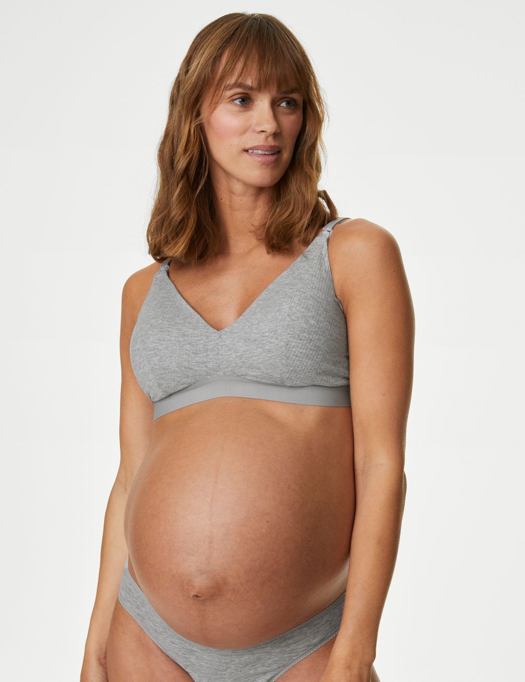 Two Pack Essential Maternity & Nursing Bras in Grey Stripe and