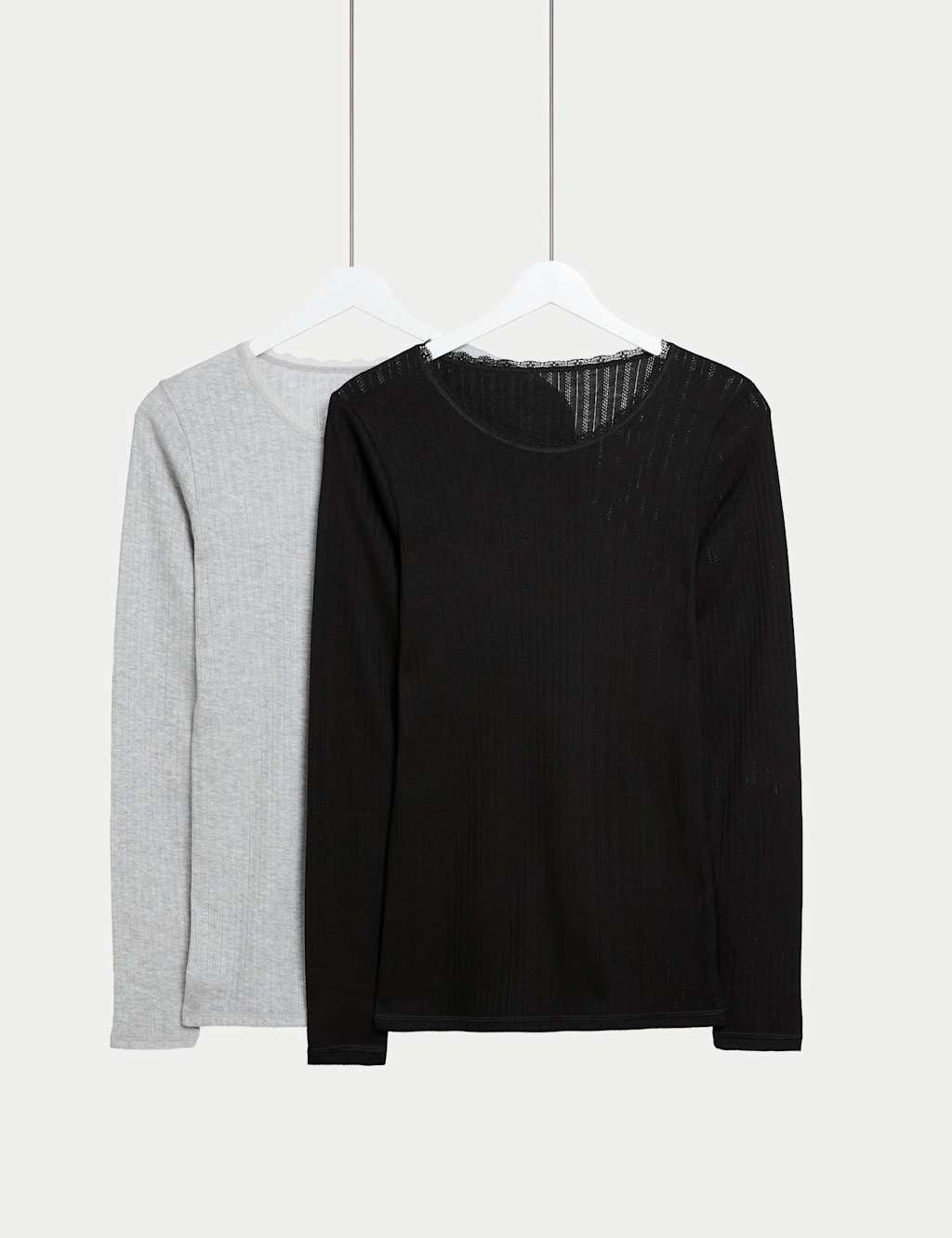 Buy Grey & Cream Pointelle Long Sleeve Thermal Top 2 Pack - 16 | Thermals |  Tu