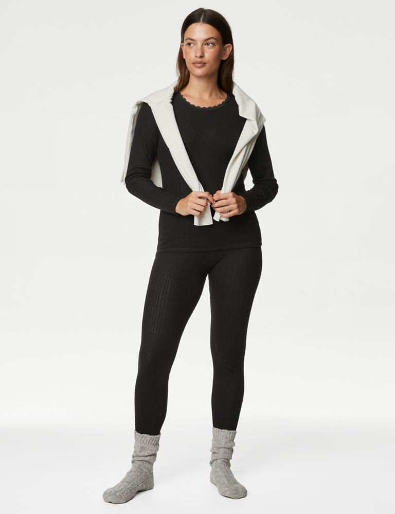 Buy Black & Cream Pointelle Long Sleeve Thermal Vest 2 Pack 22, Thermals