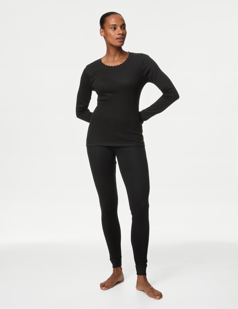 Buy Black & Cream Pointelle Long Sleeve Thermal Vest 2 Pack 22, Thermals