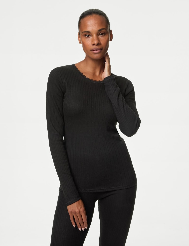 Women's Basic Thermal Long Sleeve Knit T-Shirt Crew Neck