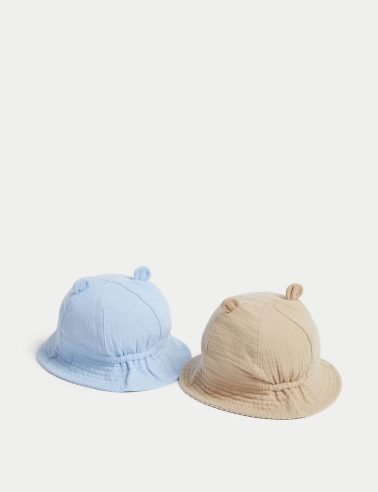 2pk Pure Cotton Bear Sun Hats (0-18 Mths) 2 of 3