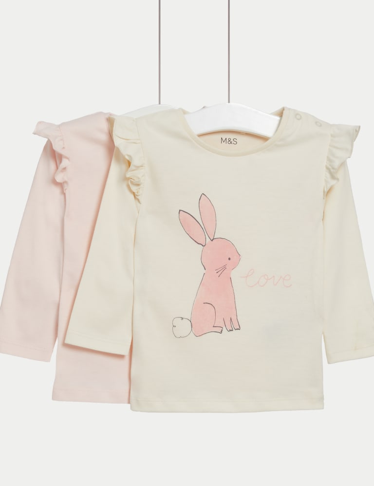 2pk Pure Cotton Bunny & Plain Tops (0-3 Yrs) 1 of 4