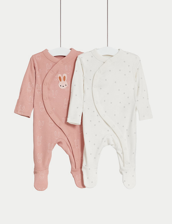 2pk Pure Cotton Bunny Sleepsuits (0-3 Yrs) Image 1 of 1