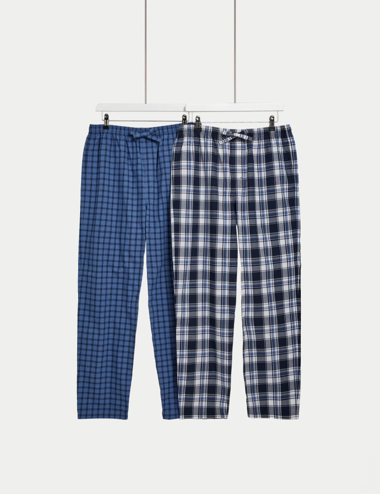 Relaxed Fit Pajama Pants - Dark blue/plaid - Men