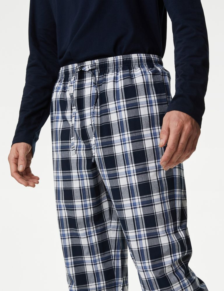 Buy Blue Lightweight 100% Cotton Check Pyjama Bottoms 2 Pack from