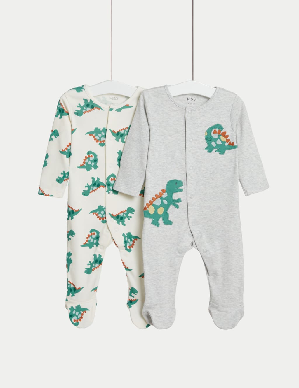 2pk Pure Cotton Dinosaur Sleepsuits (6½lbs-3 Yrs) 1 of 1