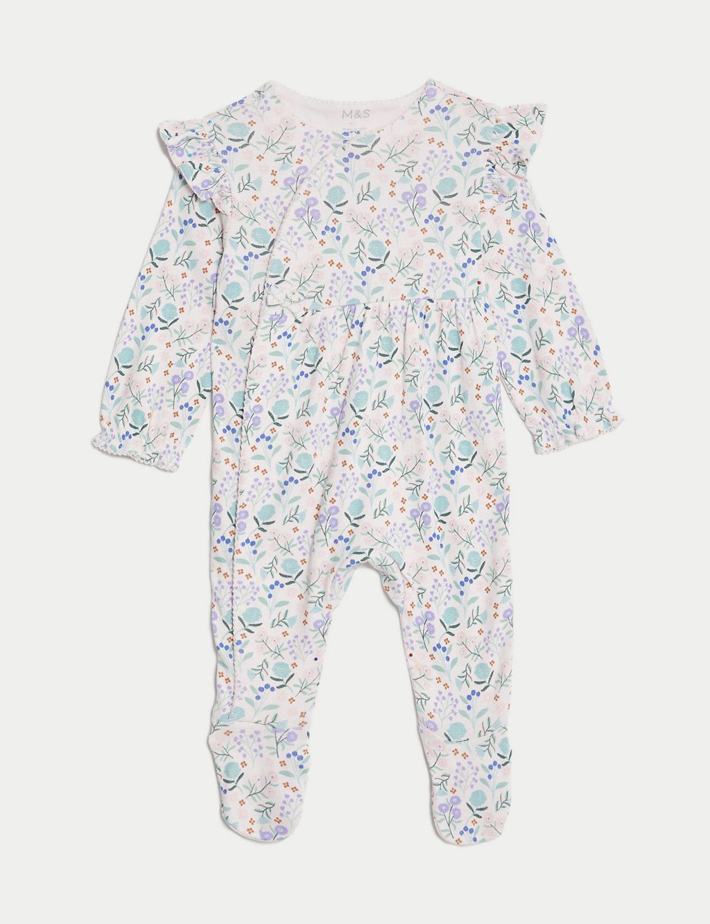 2pk Pure Cotton Floral Sleepsuits (0-3 Yrs) 1 of 4
