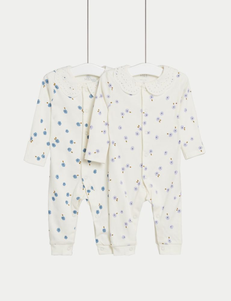 2pk Pure Cotton Floral Sleepsuits (6½lbs-3 Yrs) 1 of 4