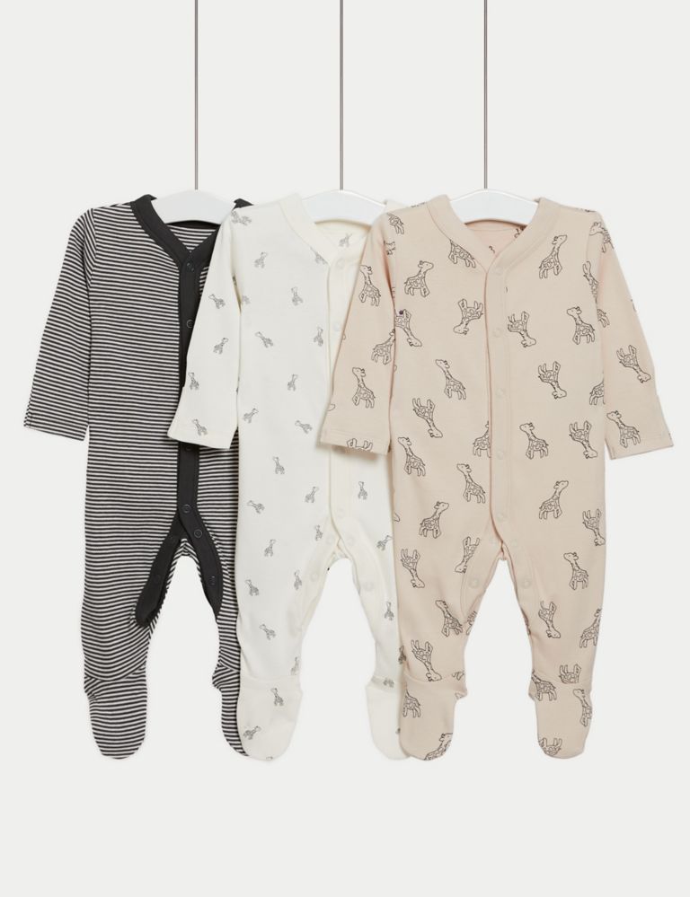 2pk Pure Cotton Giraffe & Striped Sleepsuits (5lbs-3 Yrs) 1 of 5
