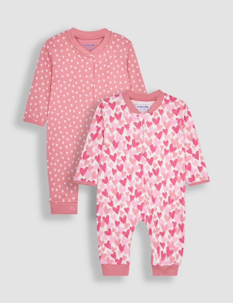 2pk Pure Cotton Heart Sleepsuits (7lbs-12 Mths) 1 of 4