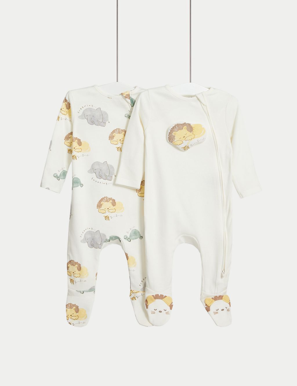 2pk Pure Cotton Lion Sleepsuits (0-3 Yrs) 3 of 4