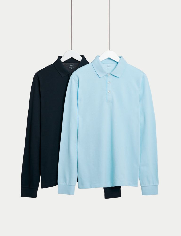 2pk Pure Cotton Long Sleeve Polo Shirts 1 of 5