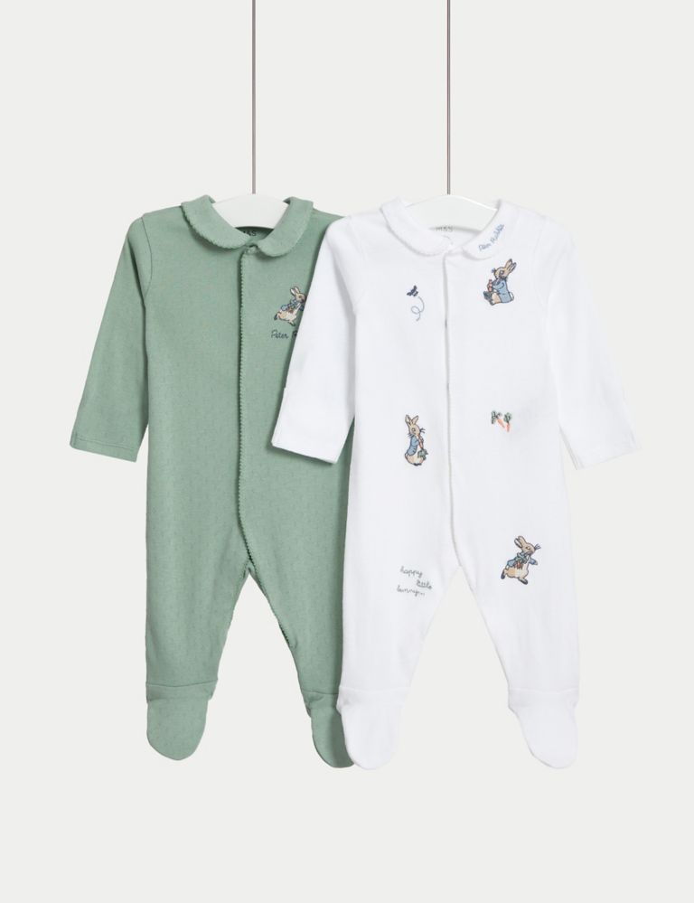 2pk Pure Cotton Peter Rabbit™ Sleepsuits (0-3 Yrs) 1 of 3