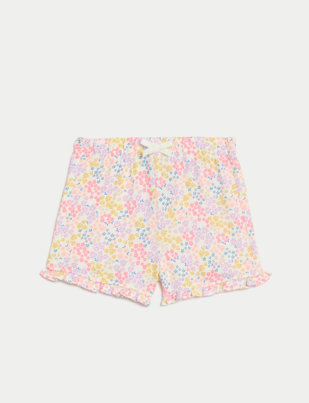 2pk Pure Cotton Plain & Floral Shorts (0-3 Yrs) 1 of 4