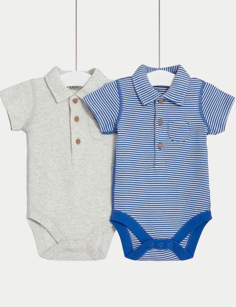 2pk Pure Cotton Polo Bodysuits (6½lbs-3 Yrs) | M&S Collection | M&S
