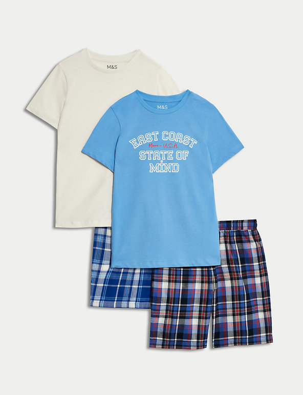 2pk Pure Cotton Short Pyjama Sets (6-16 Yrs) Image 1 of 1