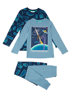 2pk Pure Cotton Space Print Pyjama Sets (6-16 Yrs) Image 2 of 6