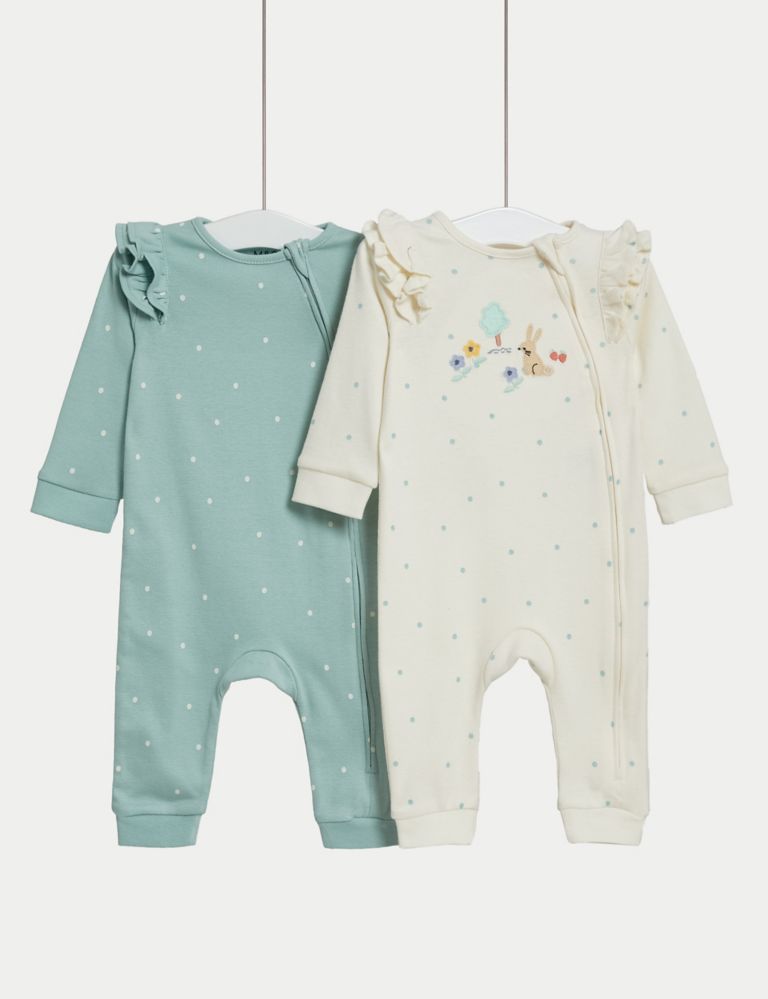 2pk Pure Cotton Spot Sleepsuits (6½lbs-3 Yrs) 1 of 4