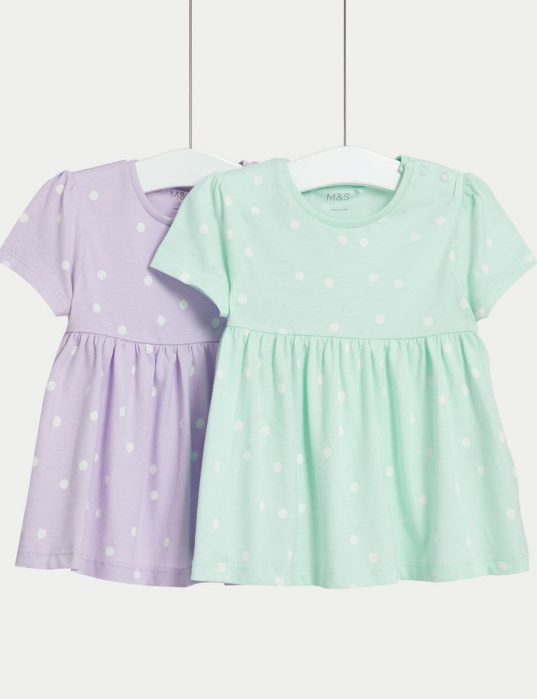 2pk Pure Cotton Spotted Tops (0-3 Yrs) 1 of 4