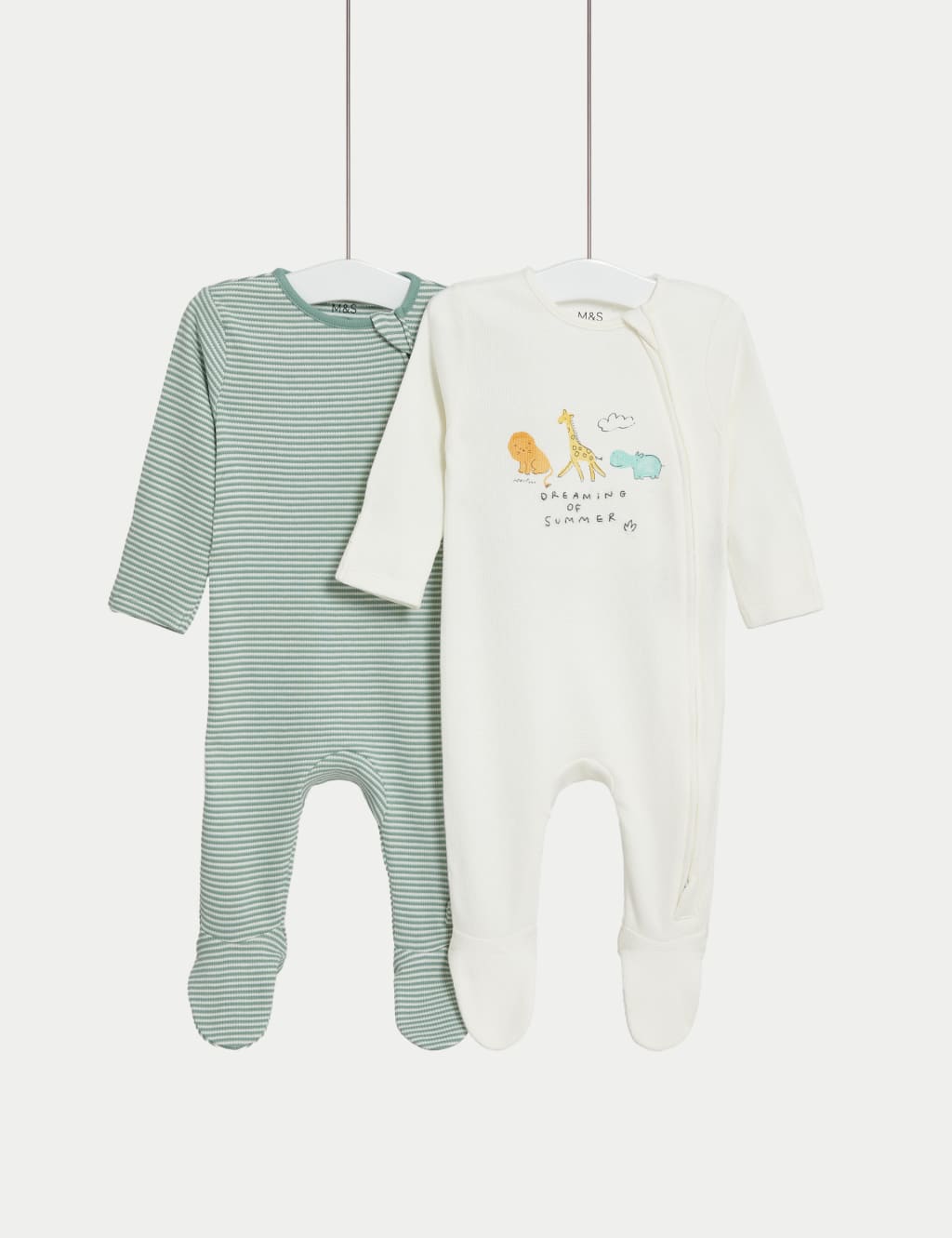 2pk Pure Cotton Striped & Safari Sleepsuits (0-3 Yrs) 3 of 5