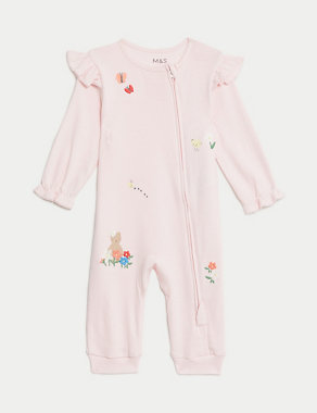 2pk Pure Cotton Teddy Sleepsuits (0-3 Yrs) Image 2 of 4