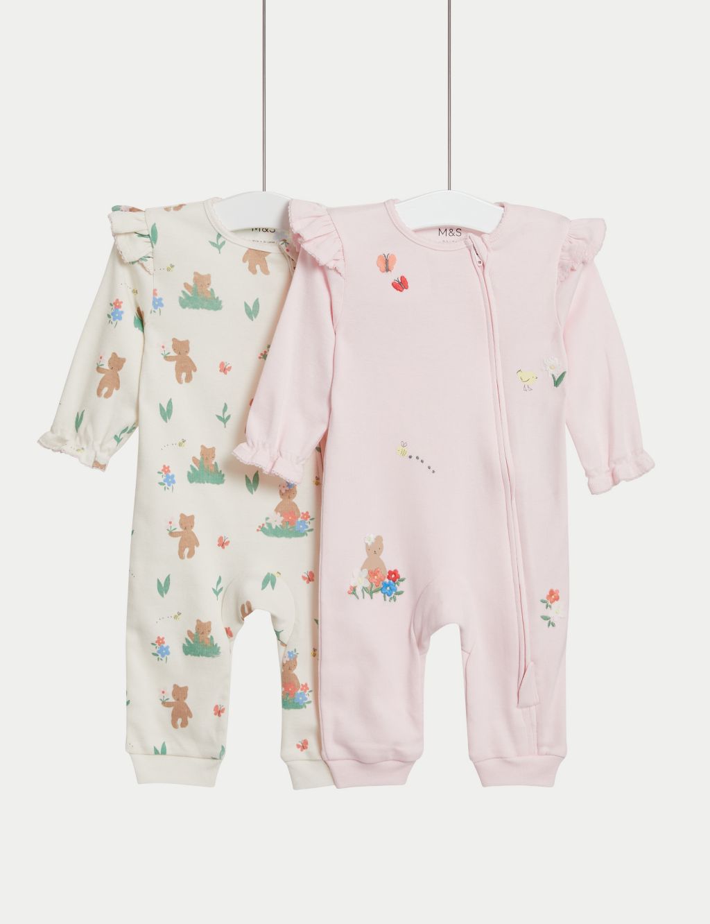 2pk Pure Cotton Teddy Sleepsuits (0-3 Yrs) 3 of 4
