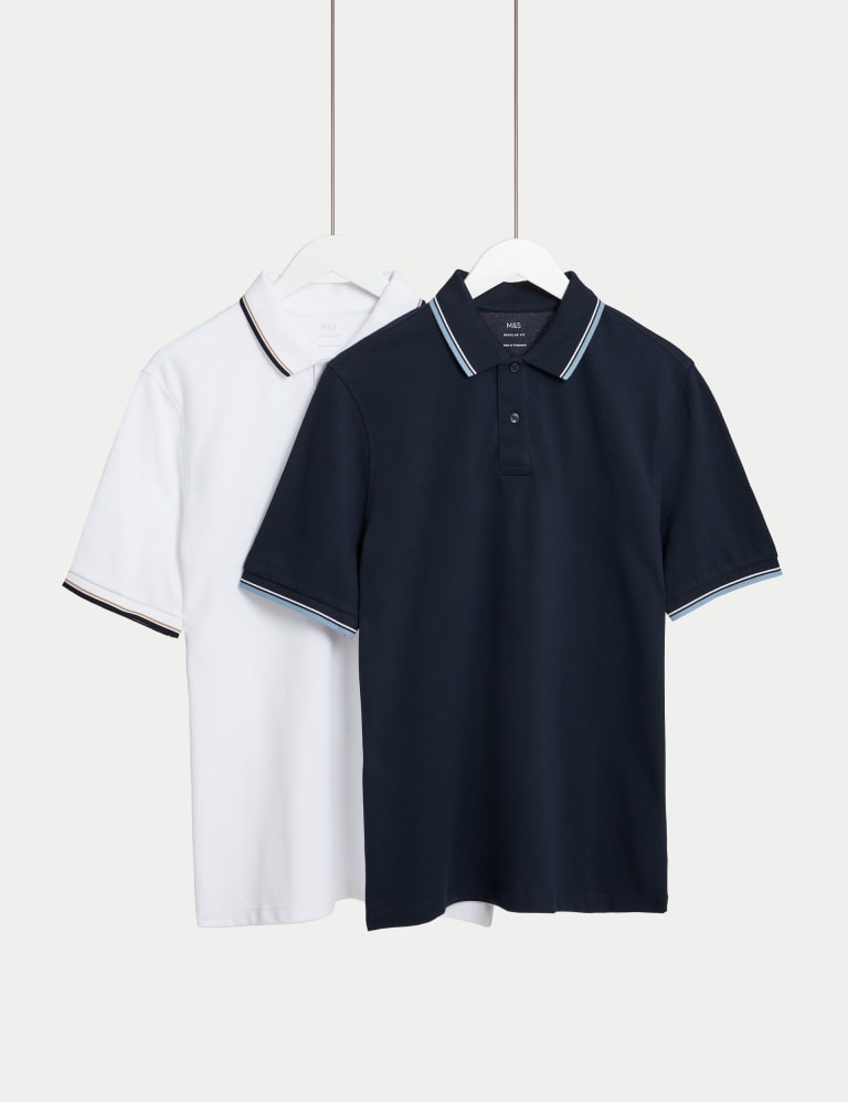 2pk Pure Cotton Tipped Polo Shirts 1 of 5