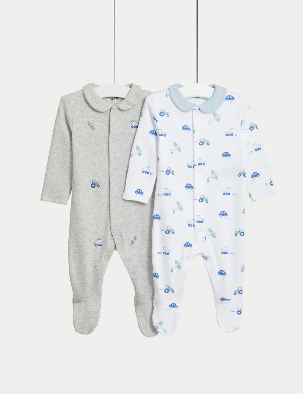 2pk Pure Cotton Transport Sleepsuits (6½lbs-3 Yrs) 3 of 4