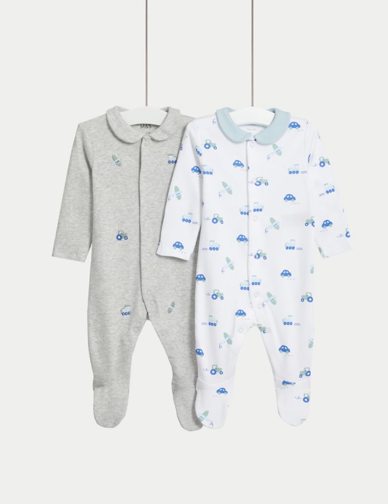 2pk Pure Cotton Transport Sleepsuits (6½lbs-3 Yrs) 1 of 4