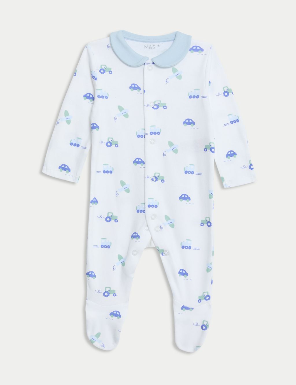 2pk Pure Cotton Transport Sleepsuits (6½lbs-3 Yrs) 1 of 4