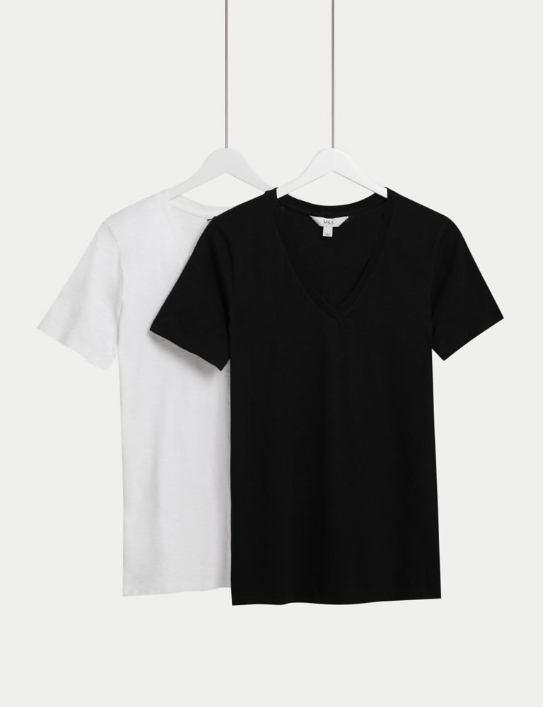2pk Pure Cotton V-Neck Relaxed T-Shirts 1 of 5