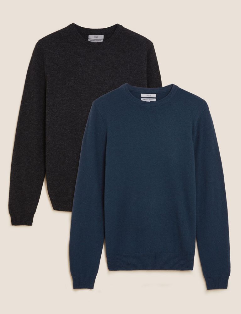2pk Pure Lambswool Crew Neck Jumpers, M&S Collection