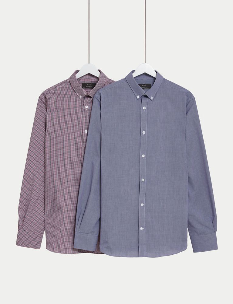 2pk Regular Fit Easy Iron Long Sleeve Checked Shirts 1 of 4