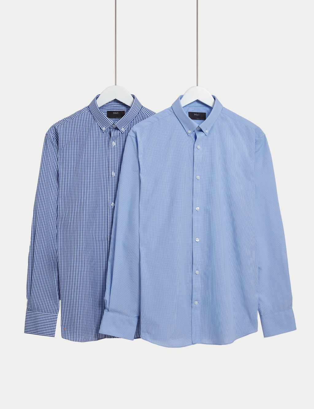 M&S Mens 2pk Regular Fit Easy Iron Long Sleeve Shirts - 17.5 - Blue Mix