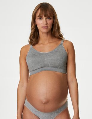 Average Busted Seamless Maternity And Nursing Bra (A-D Cup Sizes) - Grey, S  | Motherhood Maternity